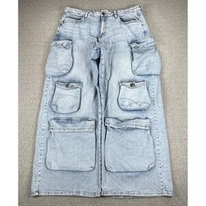Vintage Y2K 90s Forever 21 Cargo baggy wide leg utility Jeans Women 16/36X30 1/2